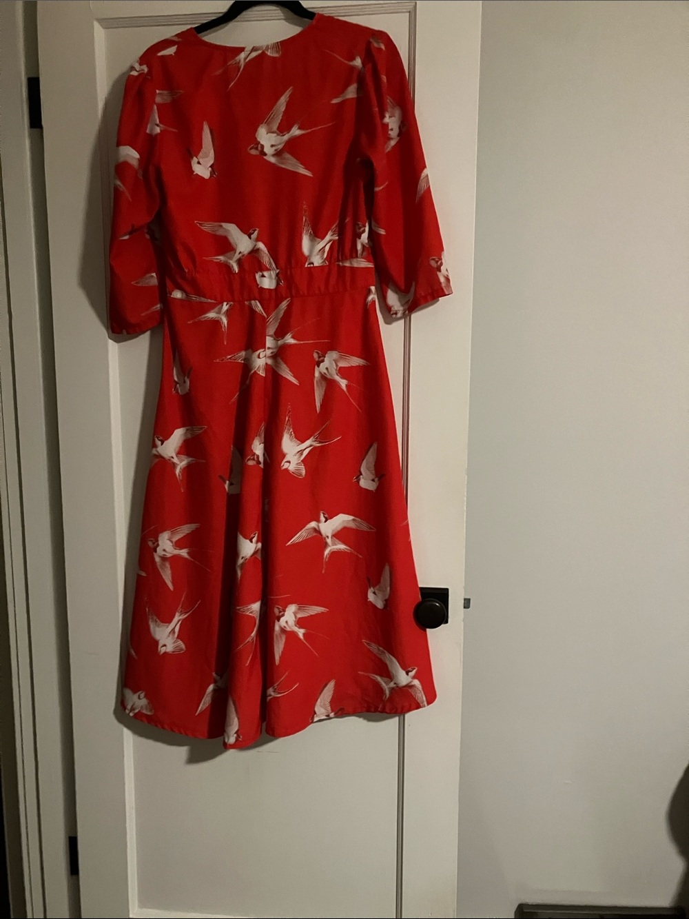 eshakti Red Bird-Print V-Neck Midi Dress - Picture 7 of 8